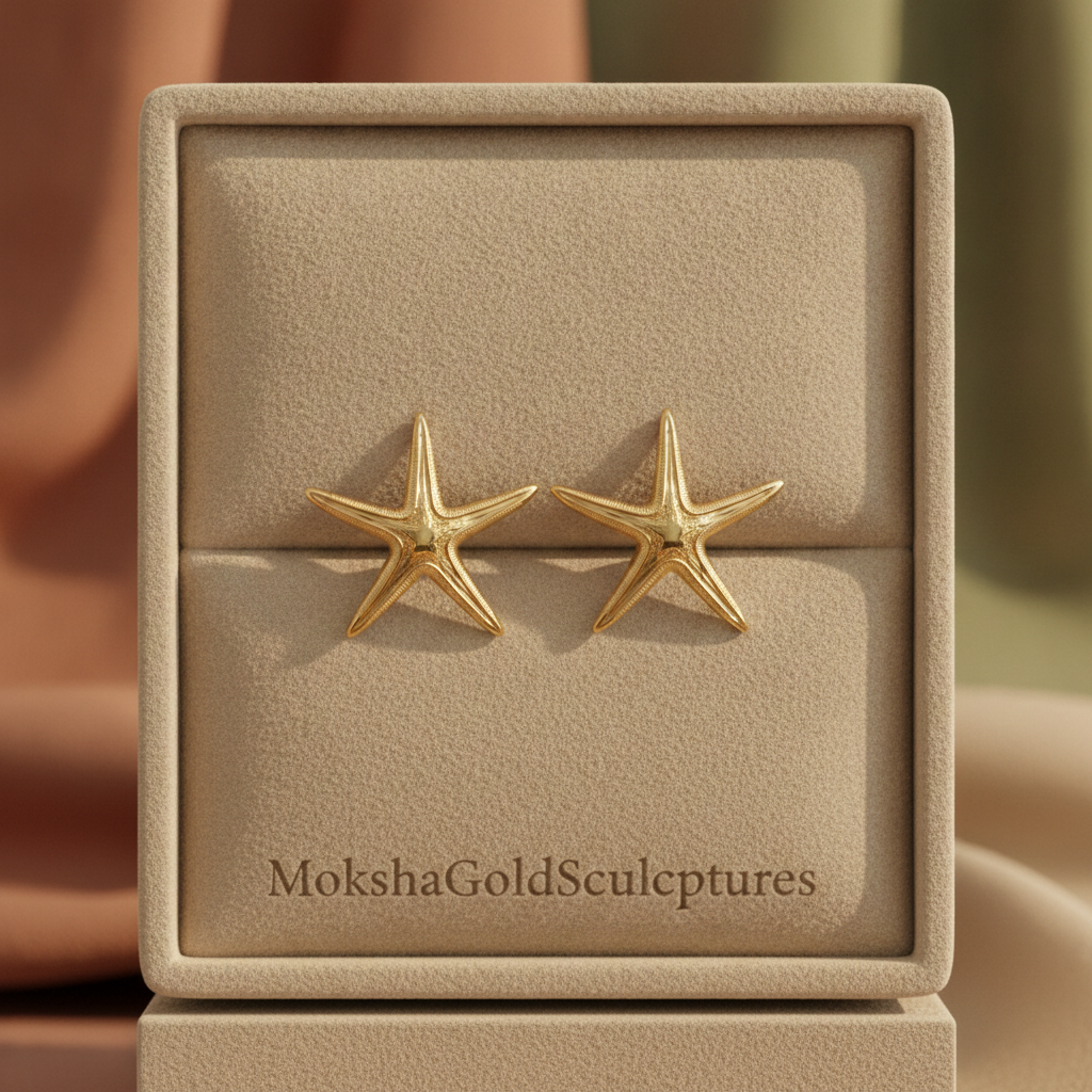 Royal Starfish Stud Earrings | Astropecten articulatus | 9K Gold, Sterling Silver or Polished Yellow Brass | Ocean Jewelry | Nautical Gift