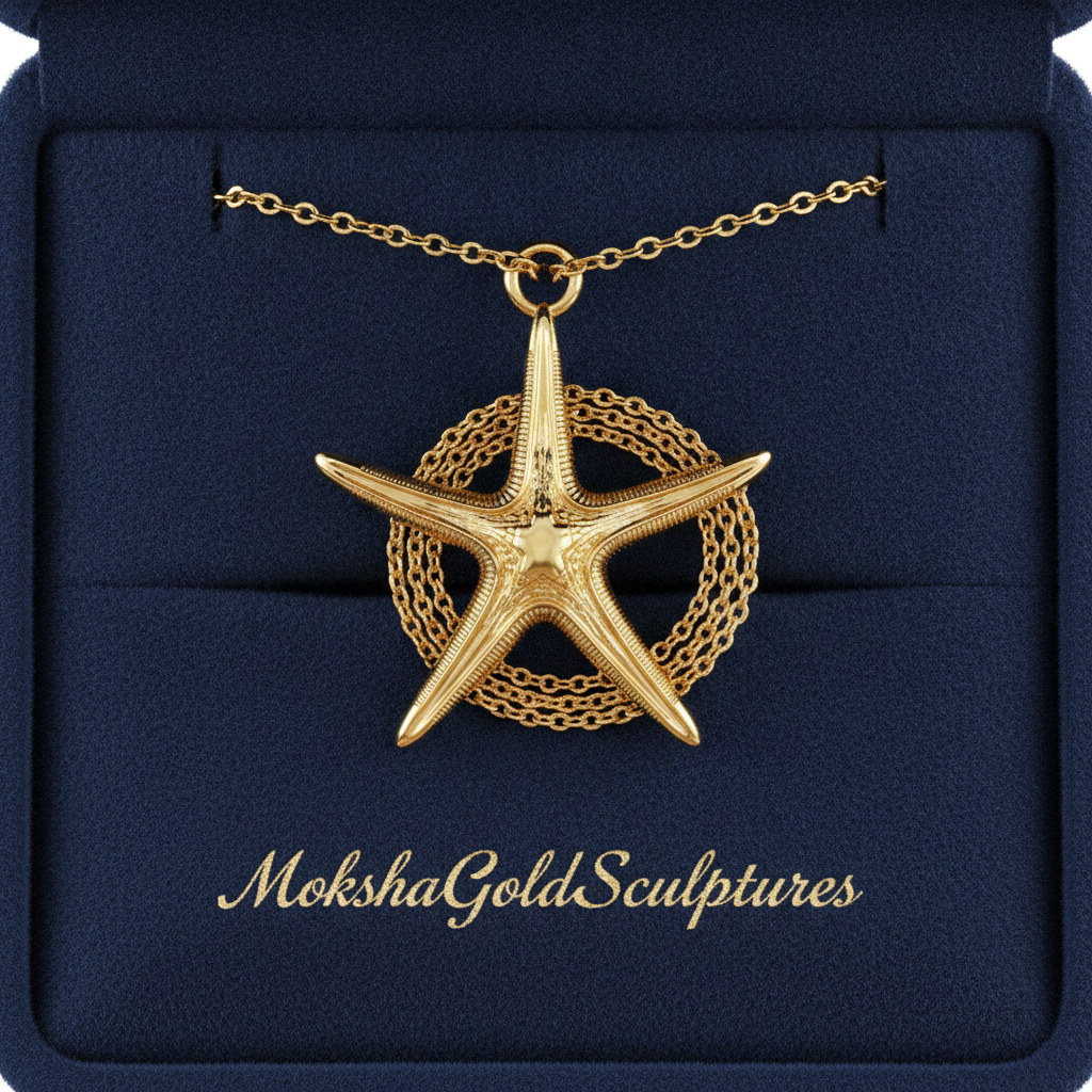 Royal Starfish Pendant Necklace | Astropecten articulatus Sea Star Jewelry | Handmade in 9K Gold, Sterling Silver or Polished Brass