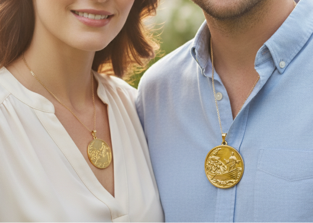 Jesus Calms the Storm Coin Pendant Necklace | 30mm Christian Medallion | 18K Gold, Sterling Silver or Yellow Brass | Religious Gift