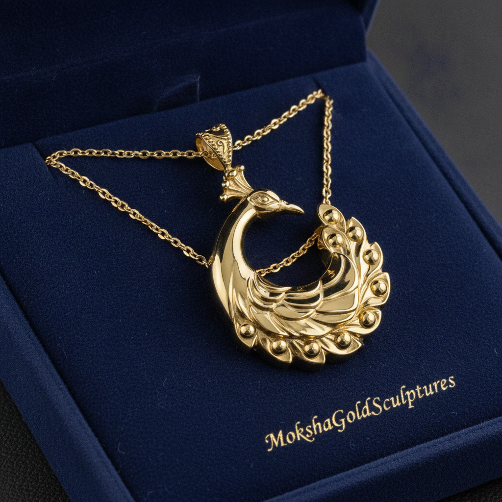 Peacock Pendant Necklace | 9K Gold, Sterling Silver 925 or Brass | Elegant Peacock Bird Charm | Art Deco Jewelry | Gift for Her