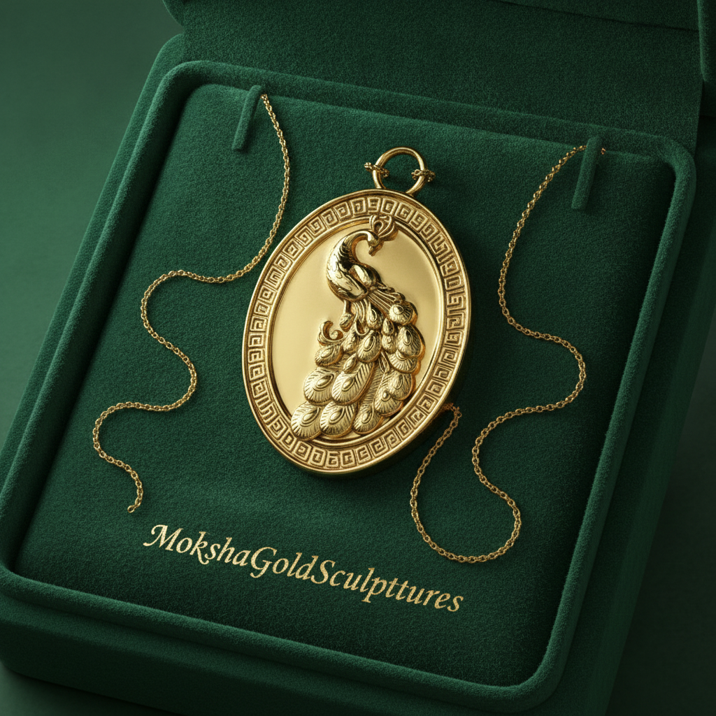Gothic Peacock Coin Pendant Necklace | 9K Gold, Sterling Silver & Polished Yellow Brass | Art Nouveau Peacock Medallion | Nature Bird Jewelry | Gift for Her