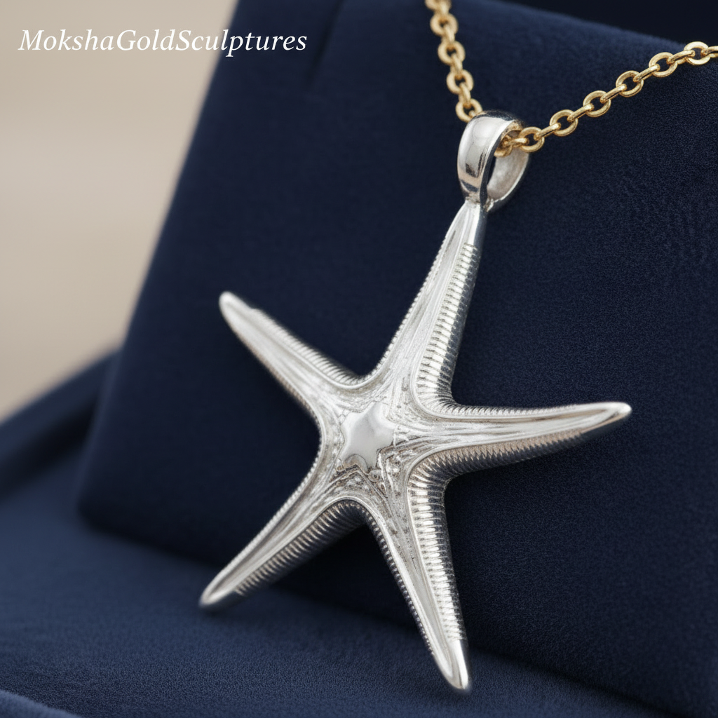 Royal Starfish Pendant Necklace | Astropecten articulatus Sea Star Jewelry | Handmade in 9K Gold, Sterling Silver or Polished Brass