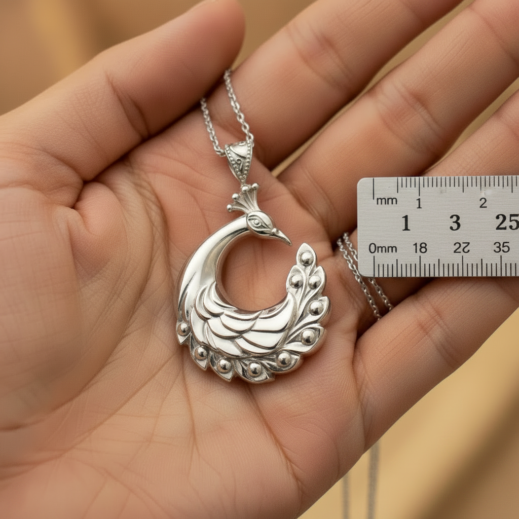 Peacock Pendant Necklace 25mm | 9K Solid Gold, Sterling Silver 925 or Polished Yellow Brass | Art Nouveau Peacock Necklace | Nature Inspired Bird Jewelry | Made to Order
