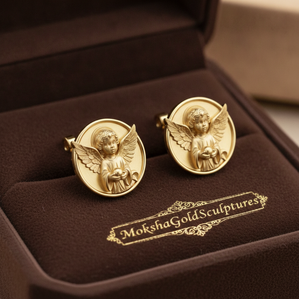 Angel Cherub Medallion Stud Earrings | 9K Gold, Sterling Silver or Brass | Celestial Angel Earrings | Religious Jewelry | Handmade Gift for Her