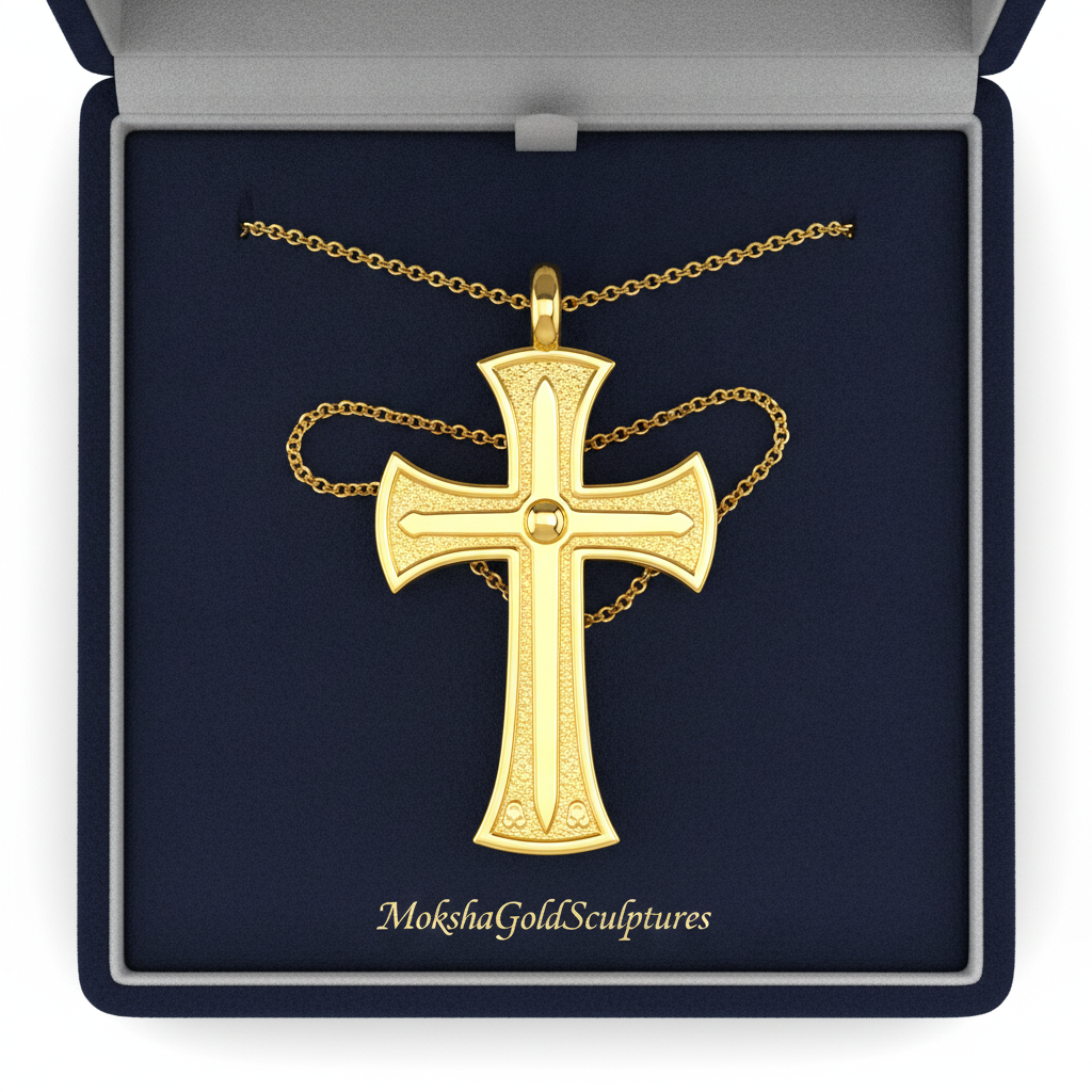 18K Gold Cross Pendant Necklace | Medieval Christian Cross | Faith Necklace | Religious Jewelry | Sacred Cross Pendant | Christian Gift