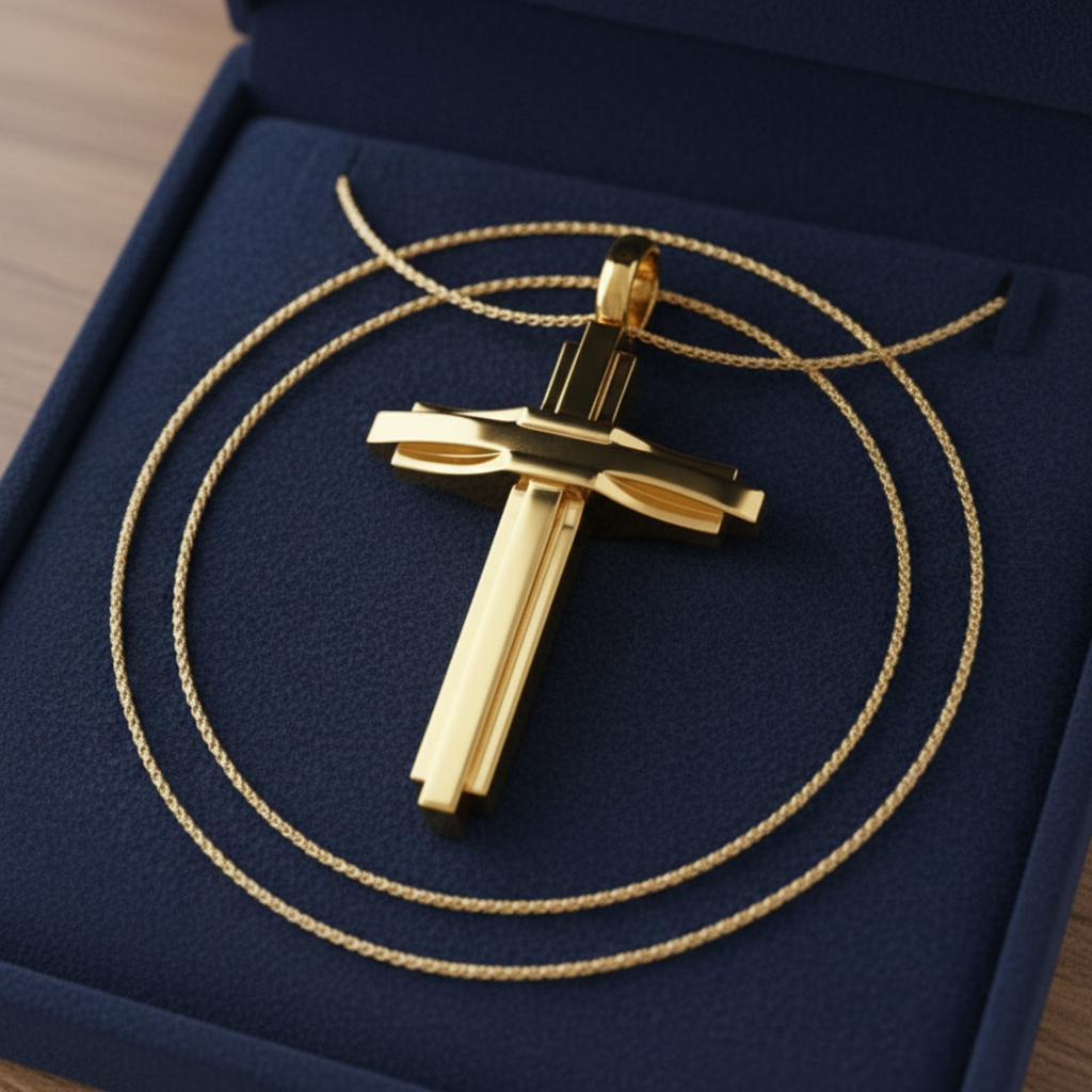 Modern Christian Cross Pendant Necklace | 18K Gold & Sterling Silver | Faith Jewellery Gift