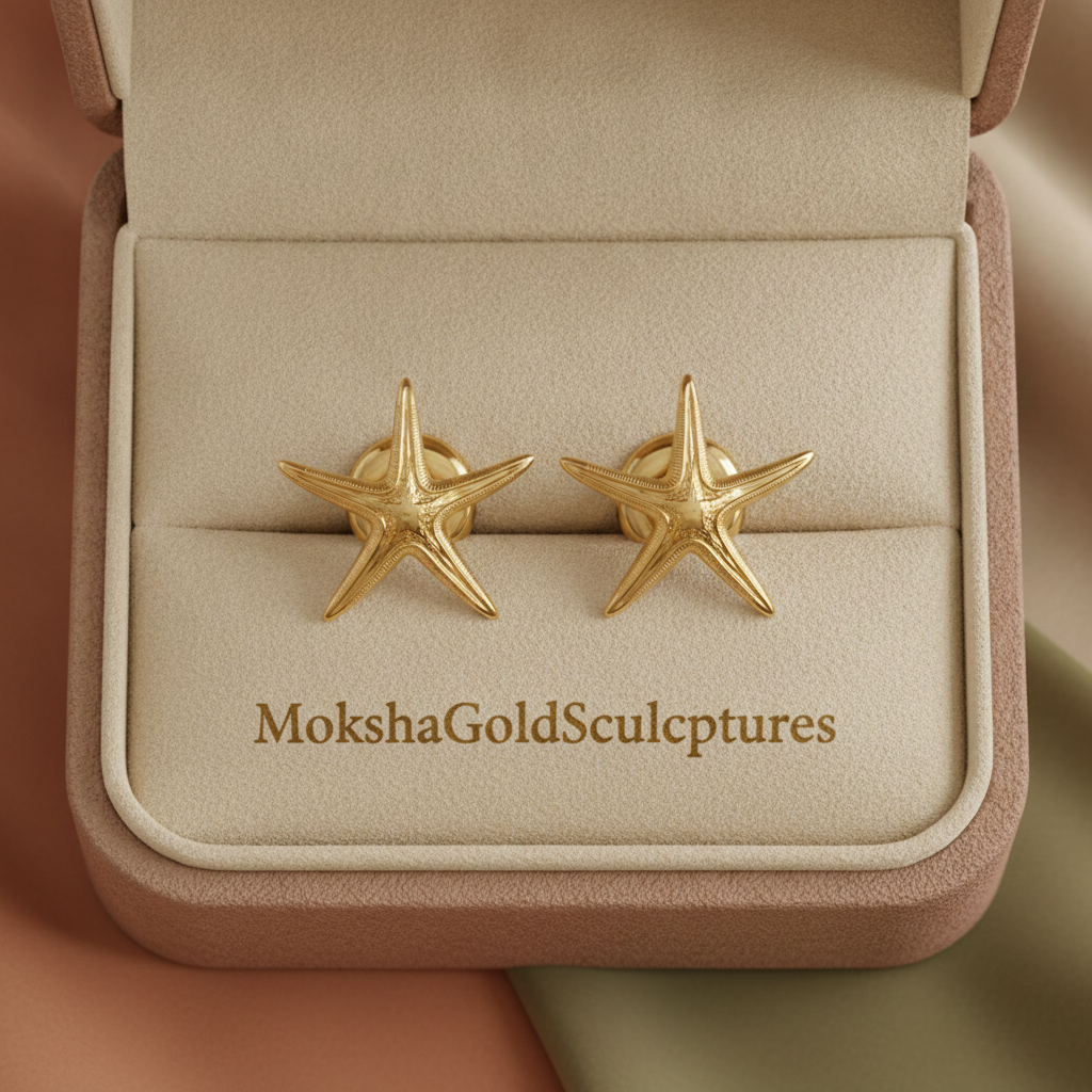 Royal Starfish Stud Earrings | Astropecten articulatus | 9K Gold, Sterling Silver or Polished Yellow Brass | Ocean Jewelry | Nautical Gift