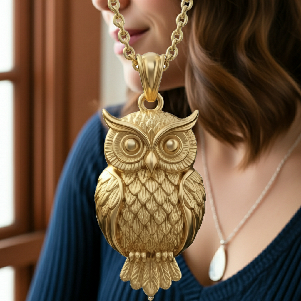 Owl Pendant Necklace | Gold, Silver & Brass | Minimalist Owl Charm Necklace