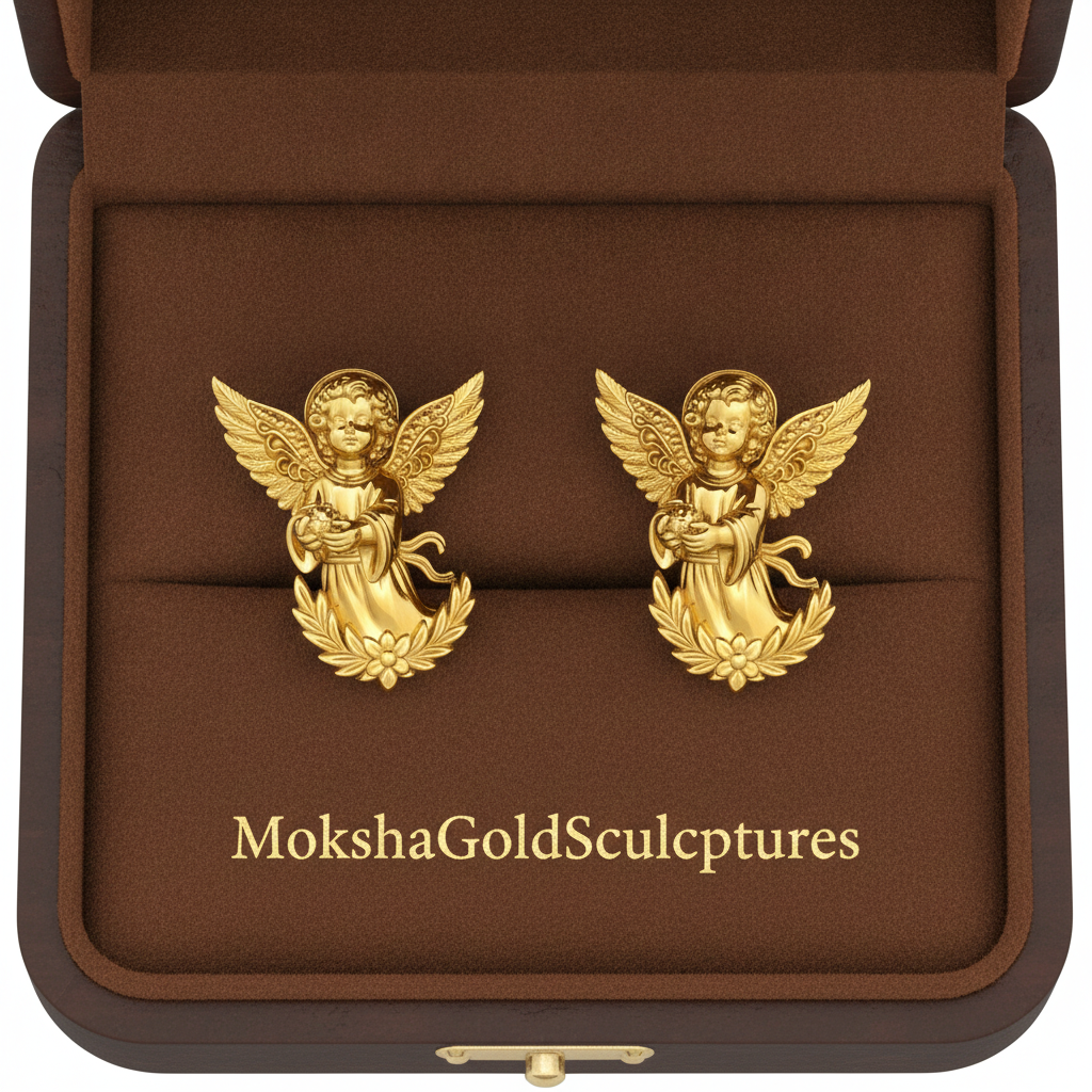 Angel Cherub Stud Earrings | 9K Gold, Sterling Silver or Brass | Handmade Angel Jewelry | Cherub Earrings | Artisan Religious Jewelry | Gift for Her