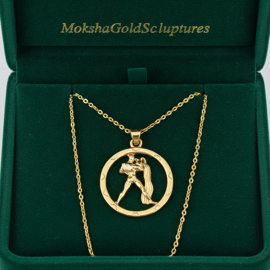25mm Aquarius Zodiac Pendant Necklace, Men's Water Bearer Necklace, 9K Gold, Sterling Silver or Brass, Astrology Jewellery Gift