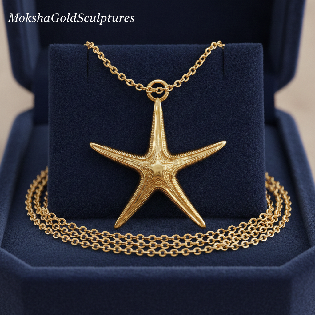 Royal Starfish Pendant Necklace | Astropecten articulatus Sea Star Jewelry | Handmade in 9K Gold, Sterling Silver or Polished Brass