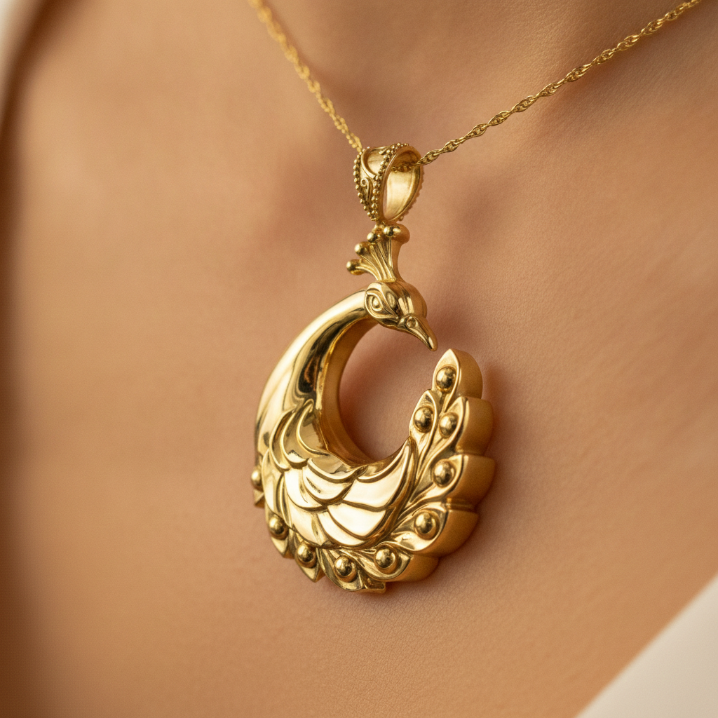 Peacock Pendant Necklace | 9K Gold, Sterling Silver 925 or Brass | Elegant Peacock Bird Charm | Art Deco Jewelry | Gift for Her