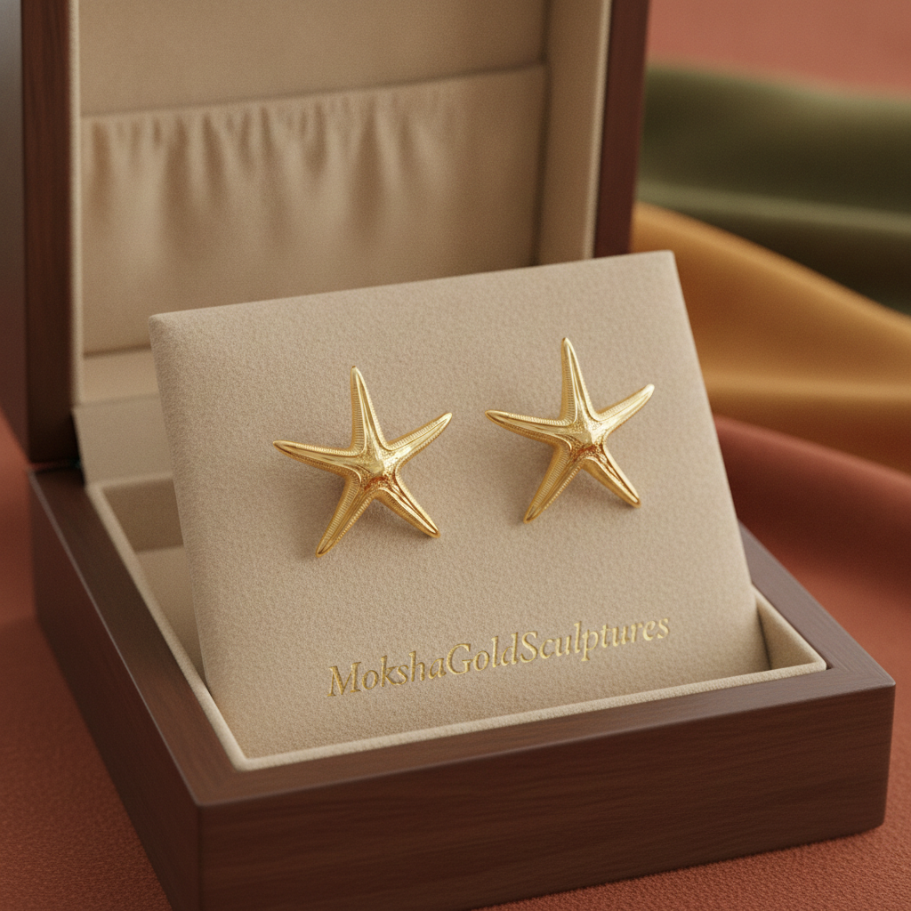 Royal Starfish Stud Earrings | Astropecten articulatus | 9K Gold, Sterling Silver or Polished Yellow Brass | Ocean Jewelry | Nautical Gift