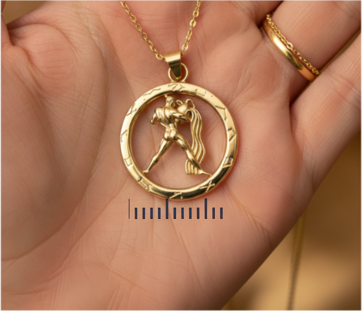 25mm Aquarius Zodiac Pendant Necklace, Men's Water Bearer Necklace, 9K Gold, Sterling Silver or Brass, Astrology Jewellery Gift