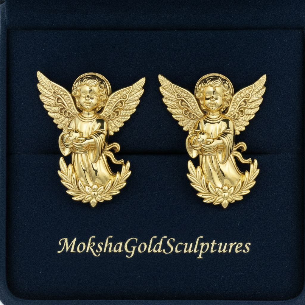 Angel Cherub Stud Earrings | 9K Gold, Sterling Silver or Brass | Handmade Angel Jewelry | Cherub Earrings | Artisan Religious Jewelry | Gift for Her