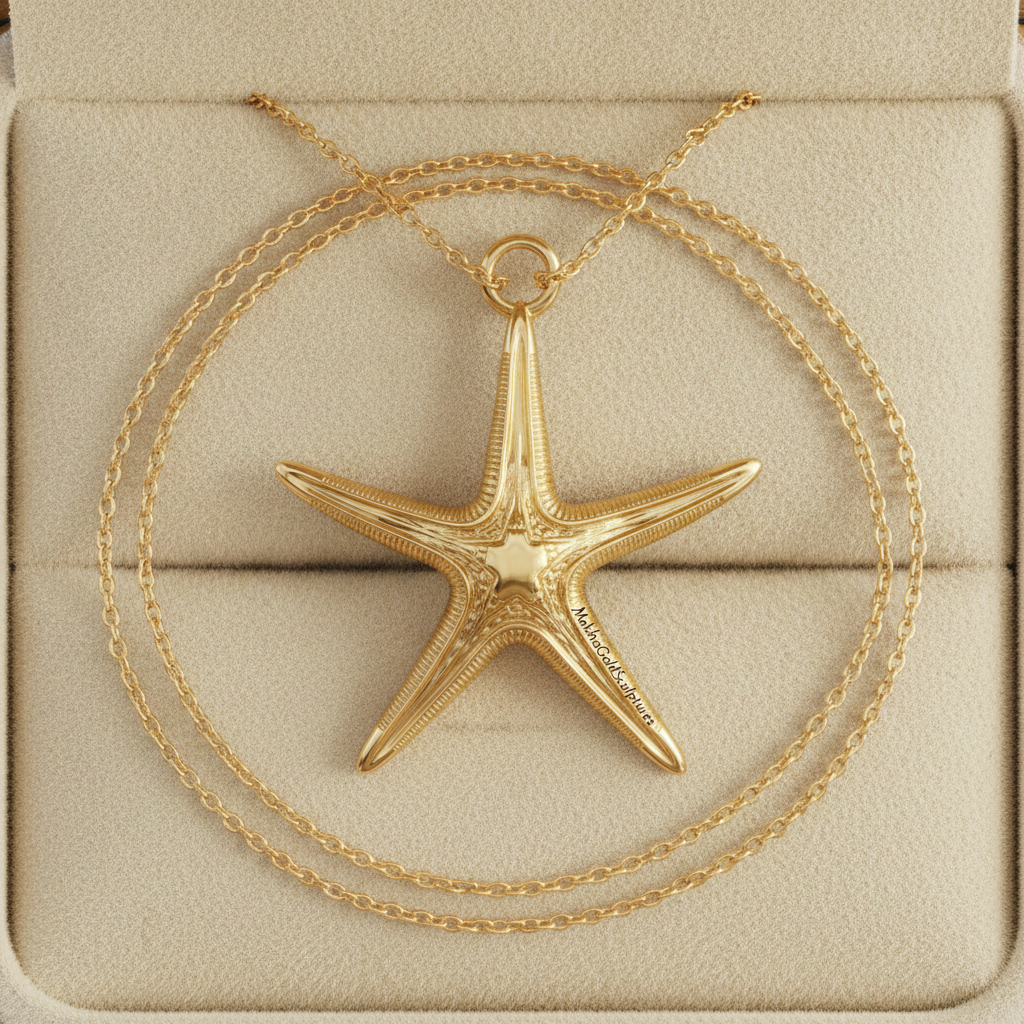 Royal Starfish Pendant Necklace | Astropecten articulatus Sea Star Jewelry | Handmade in 9K Gold, Sterling Silver or Polished Brass
