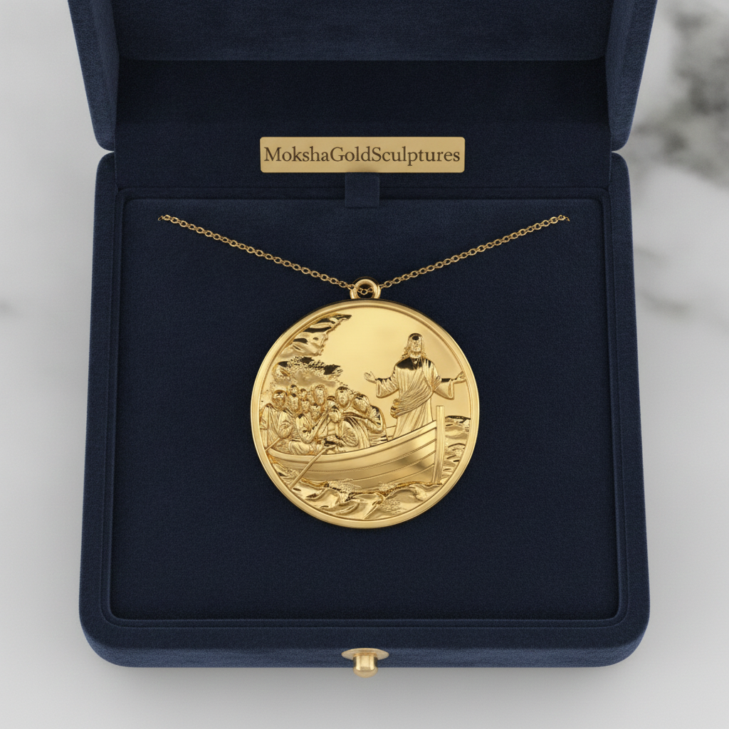 Jesus Calms the Storm Coin Pendant Necklace | 30mm Christian Medallion | 18K Gold, Sterling Silver or Yellow Brass | Religious Gift