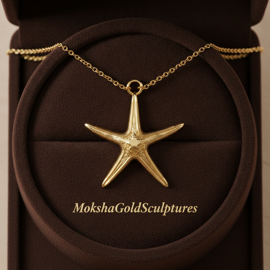 Royal Starfish Pendant Necklace | Astropecten articulatus Sea Star Jewelry | Handmade in 9K Gold, Sterling Silver or Polished Brass