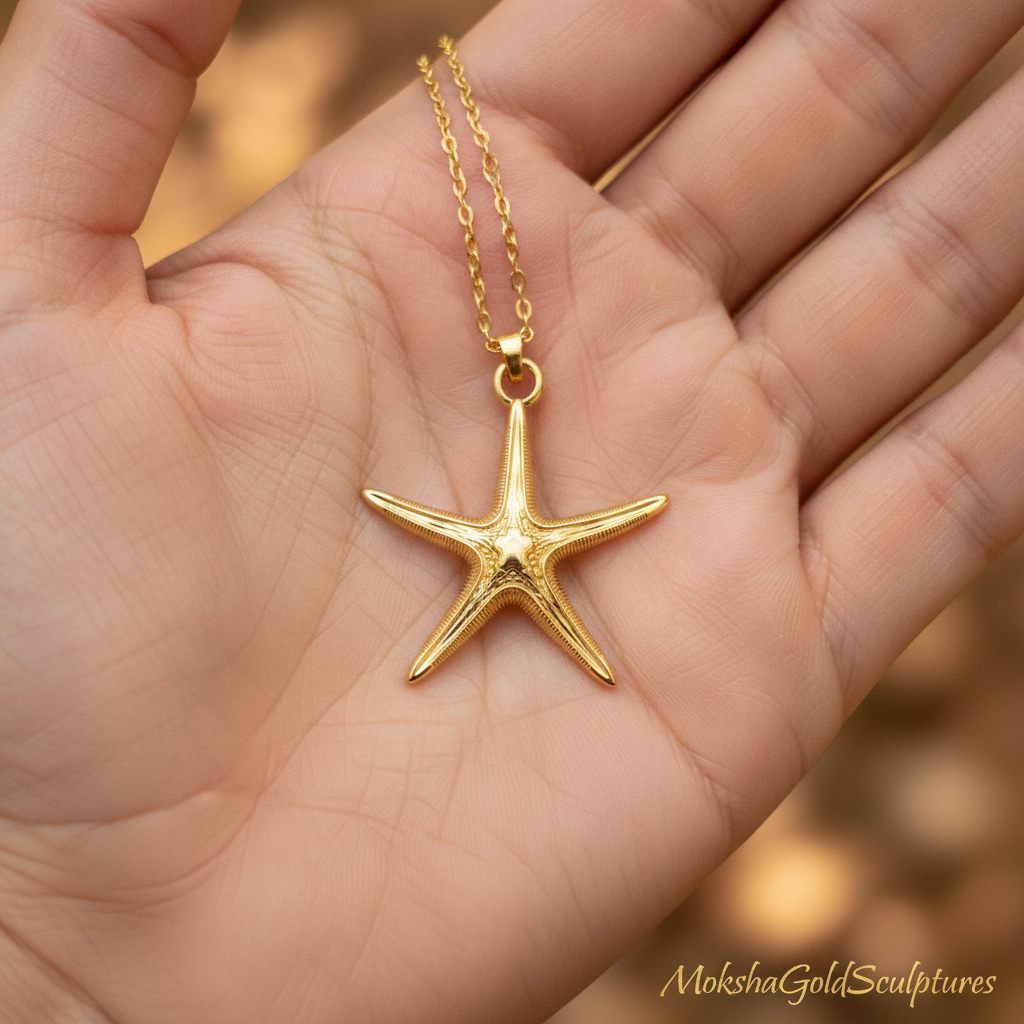 Royal Starfish Pendant Necklace | Astropecten articulatus Sea Star Jewelry | Handmade in 9K Gold, Sterling Silver or Polished Brass