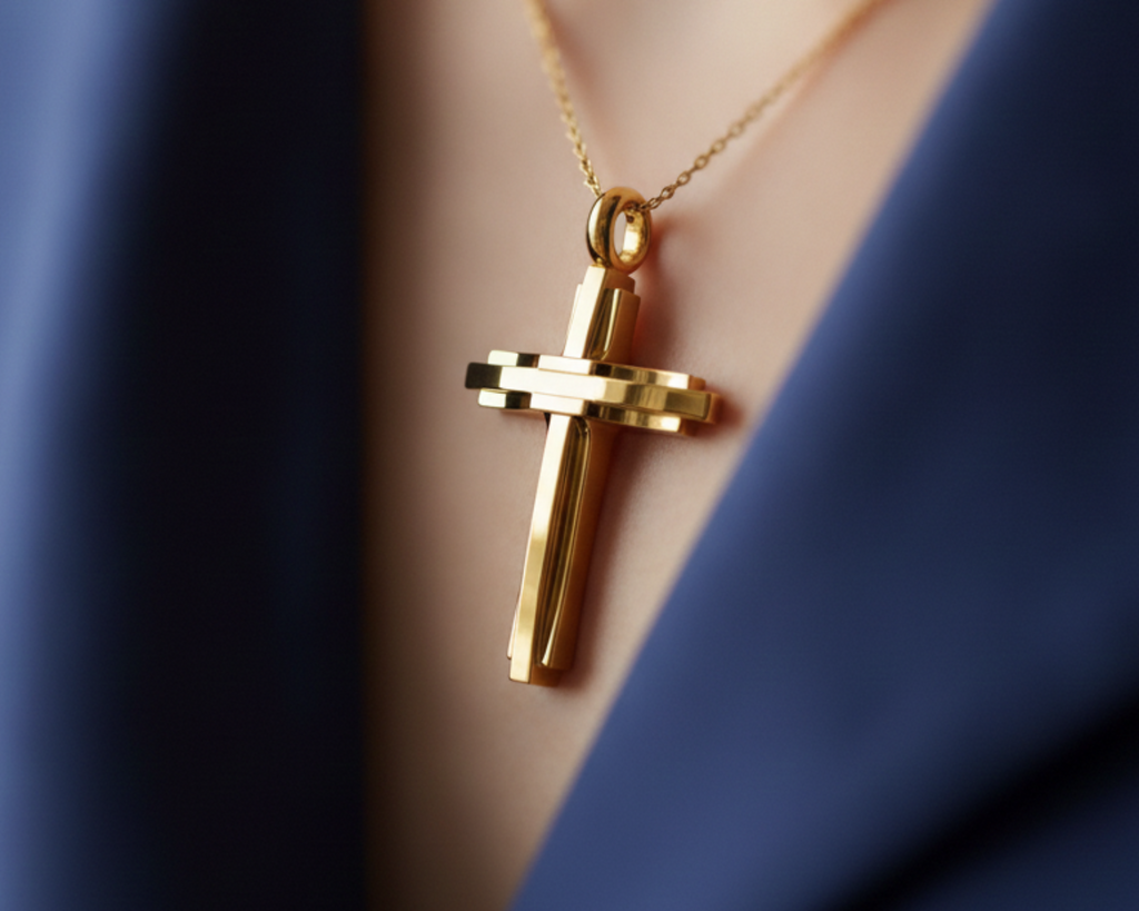 Modern Christian Cross Pendant Necklace | 18K Gold & Sterling Silver | Faith Jewellery Gift