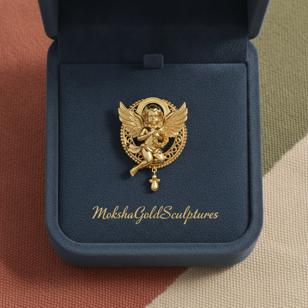 Golden Cherub Angel Stud Earrings | Guardian Angel Jewelry | 9K Gold, Sterling Silver & Yellow Brass | Handmade Religious Gift