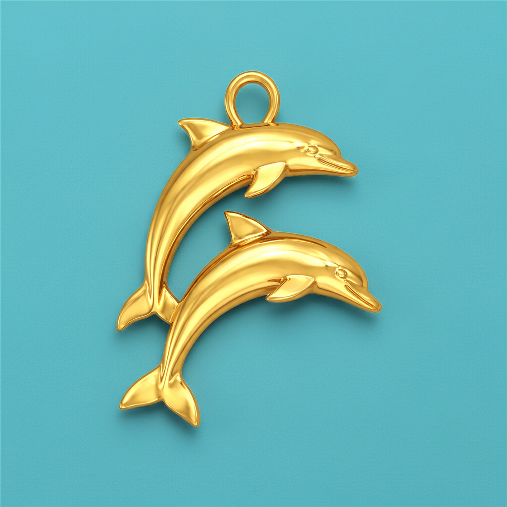 Gold Double Dolphin Pendant with Integrated Bail – Polished Finish – 28 x 21 mm