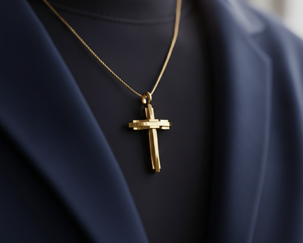 Modern Christian Cross Pendant Necklace | 18K Gold & Sterling Silver | Faith Jewellery Gift