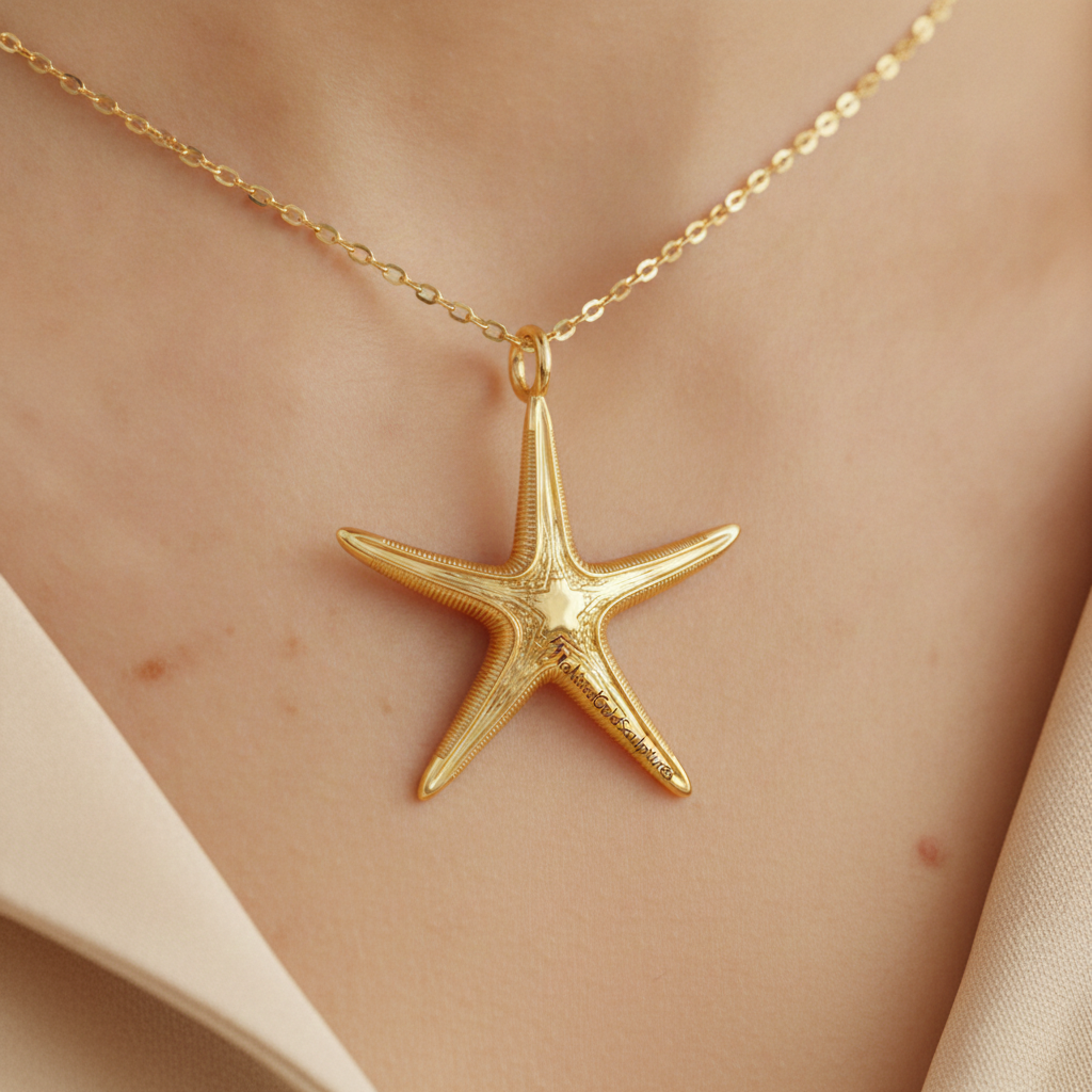 Royal Starfish Pendant Necklace | Astropecten articulatus Sea Star Jewelry | Handmade in 9K Gold, Sterling Silver or Polished Brass
