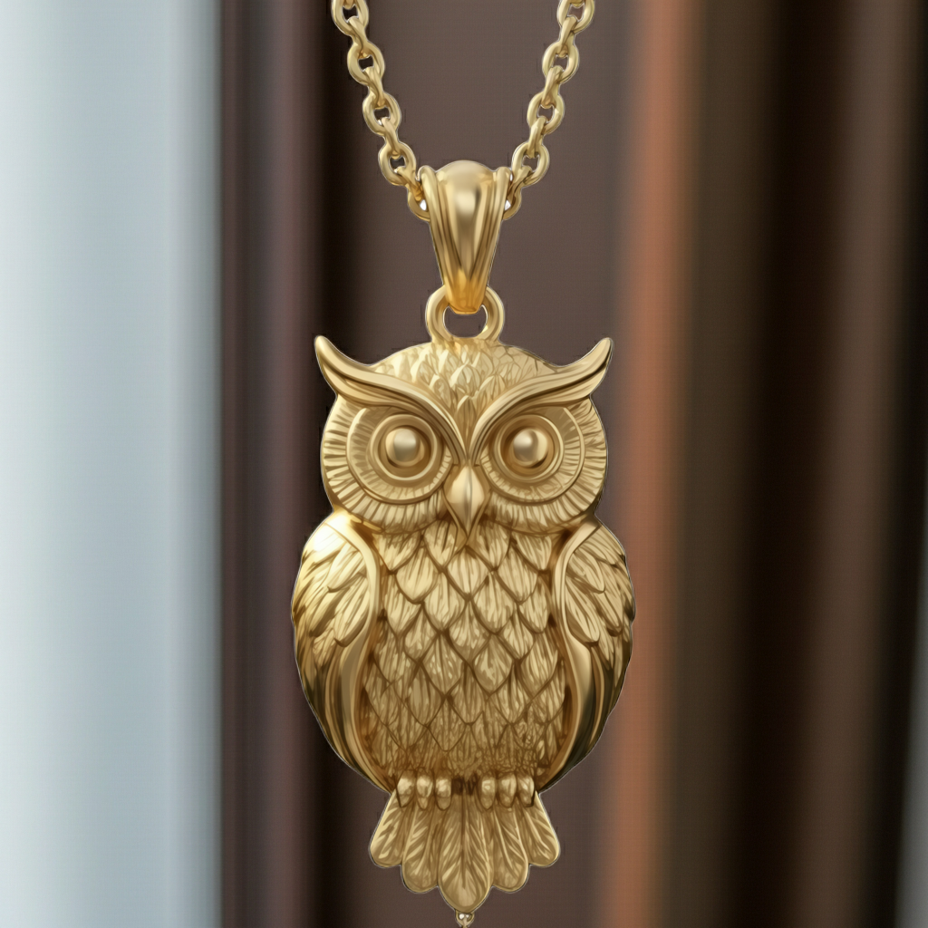 Owl Pendant Necklace | Gold, Silver & Brass | Minimalist Owl Charm Necklace