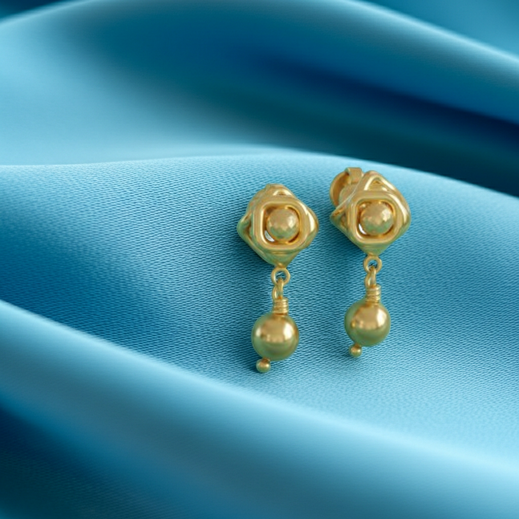 Geometric Pearl Drop Stud Earrings in Gold | 30mm Sculptural Drop Earrings | Lightweight Modern Statement Jewelry