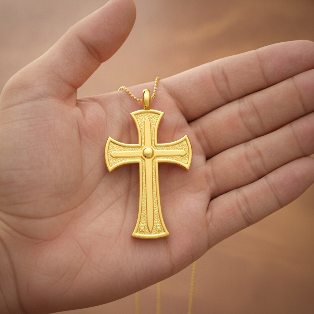 18K Gold Cross Pendant Necklace | Medieval Christian Cross | Faith Necklace | Religious Jewelry | Sacred Cross Pendant | Christian Gift