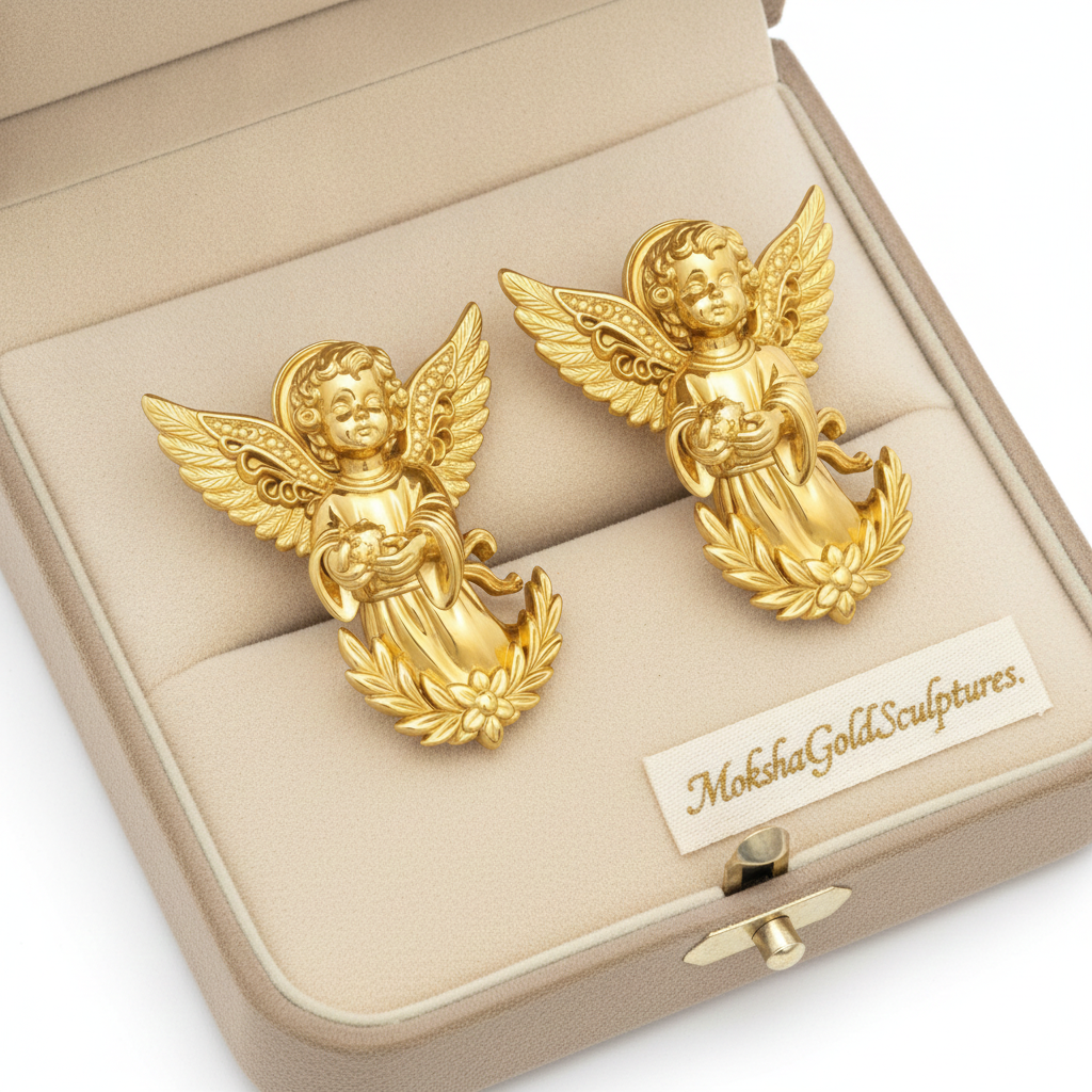 Angel Cherub Stud Earrings | 9K Gold, Sterling Silver or Brass | Handmade Angel Jewelry | Cherub Earrings | Artisan Religious Jewelry | Gift for Her