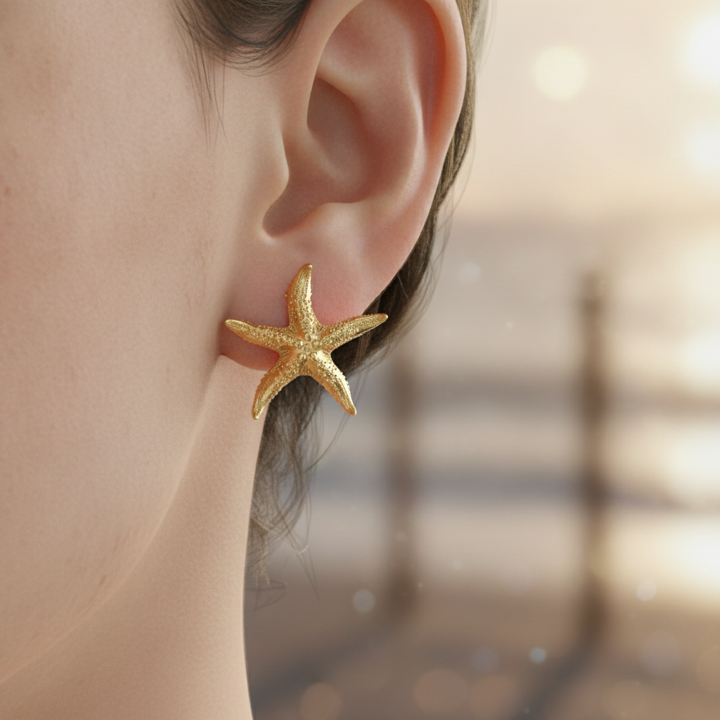 Starfish Stud Earrings | 9K Gold, Sterling Silver or Brass | Beach Jewelry | Ocean Inspired Earrings | Sea Star Studs | Coastal Gift for Her