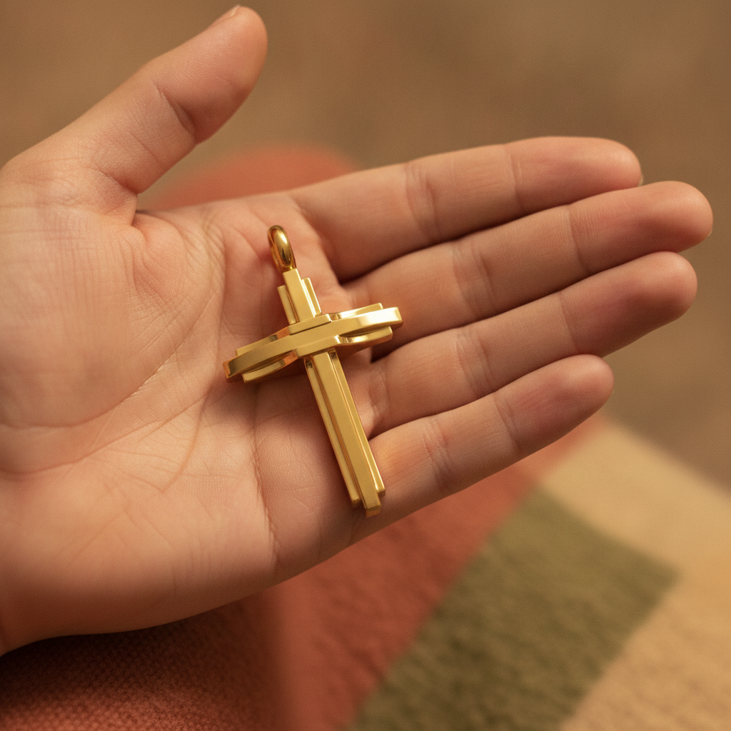 Modern Christian Cross Pendant Necklace | 18K Gold & Sterling Silver | Faith Jewellery Gift