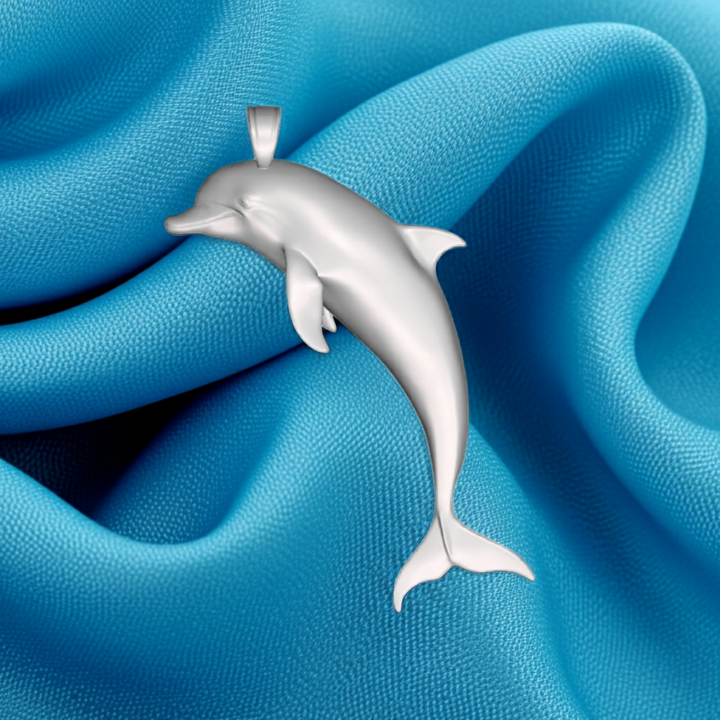 Dolphin Pendant Necklace 29mm – Solid 925 Silver or Polished Brass – Ocean Jewelry Charm – Minimalist Marine Pendant