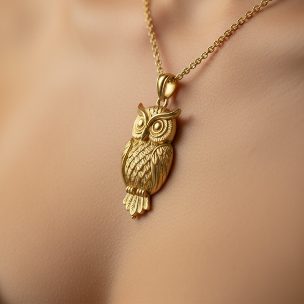 Owl Pendant Necklace | Gold, Silver & Brass | Minimalist Owl Charm Necklace