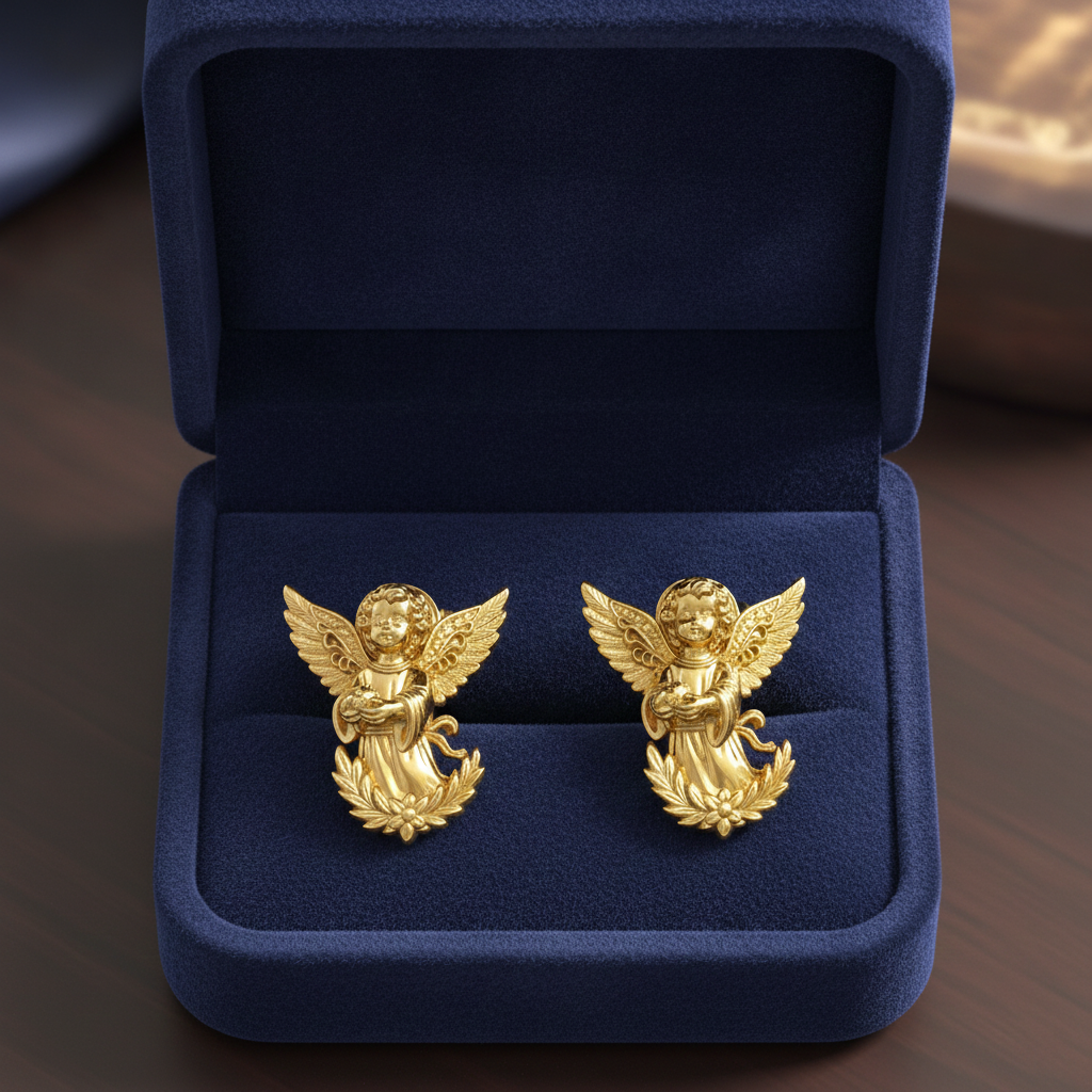 Angel Cherub Stud Earrings | 9K Gold, Sterling Silver or Brass | Handmade Angel Jewelry | Cherub Earrings | Artisan Religious Jewelry | Gift for Her