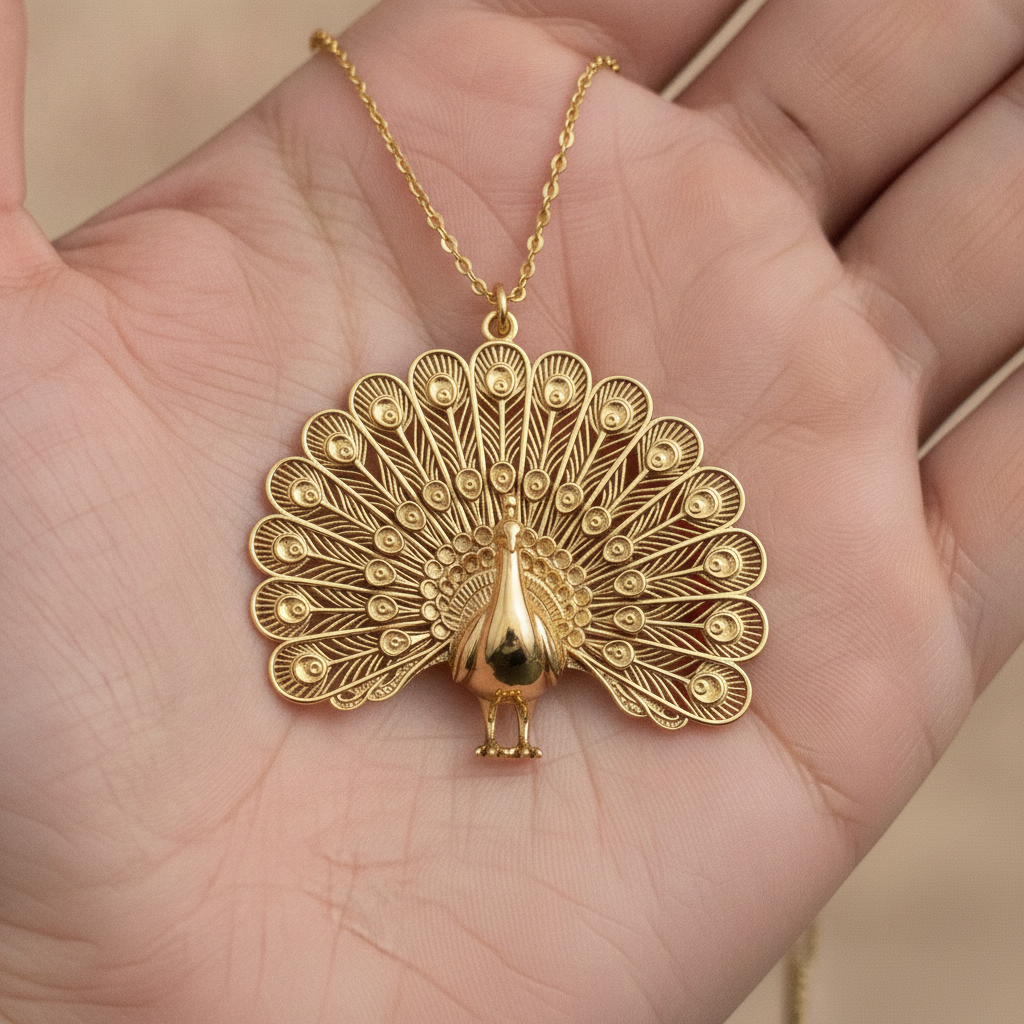 Peacock Fan Tail Pendant Necklace 25mm | 9K Gold, Sterling Silver 925 & Polished Yellow Brass | Elegant Bird Pendant | Nature Inspired Gift | Made to Order