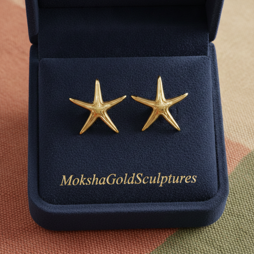 Royal Starfish Stud Earrings | Astropecten articulatus | 9K Gold, Sterling Silver or Polished Yellow Brass | Ocean Jewelry | Nautical Gift