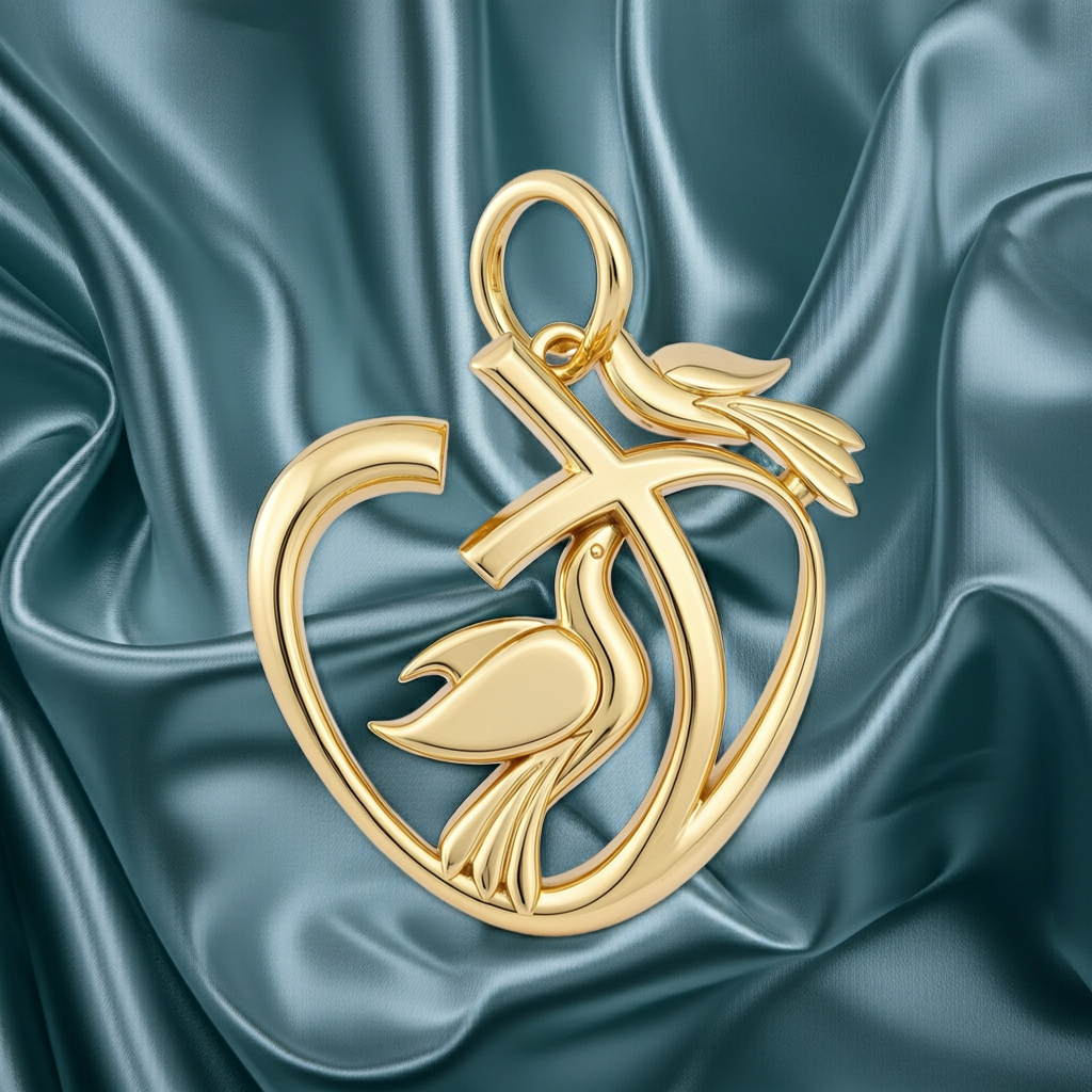 Solid Gold Heart and Dove Pendant - Symbolic Love and Peace Charm