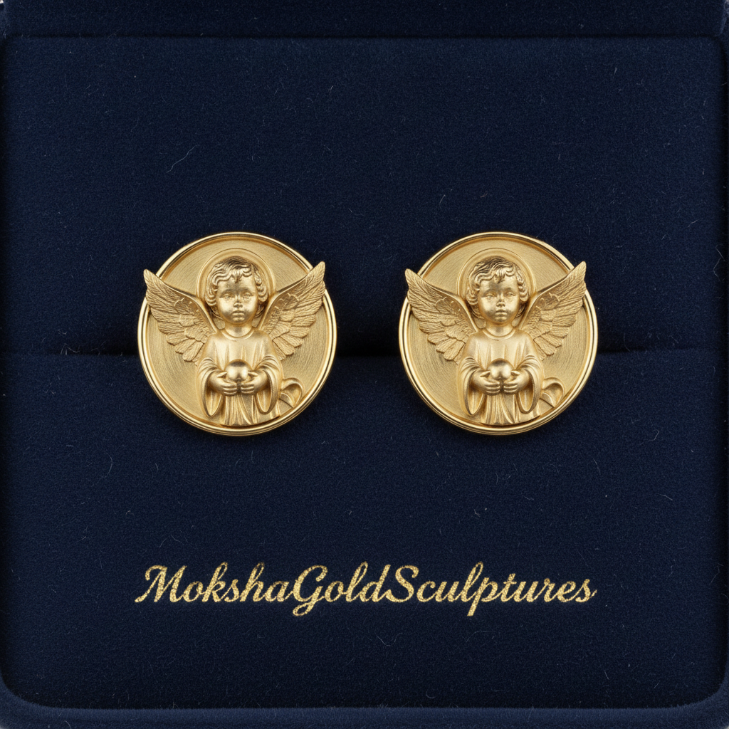 Angel Cherub Medallion Stud Earrings | 9K Gold, Sterling Silver or Brass | Celestial Angel Earrings | Religious Jewelry | Handmade Gift for Her