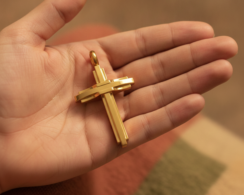 Modern Christian Cross Pendant Necklace | 18K Gold & Sterling Silver | Faith Jewellery Gift