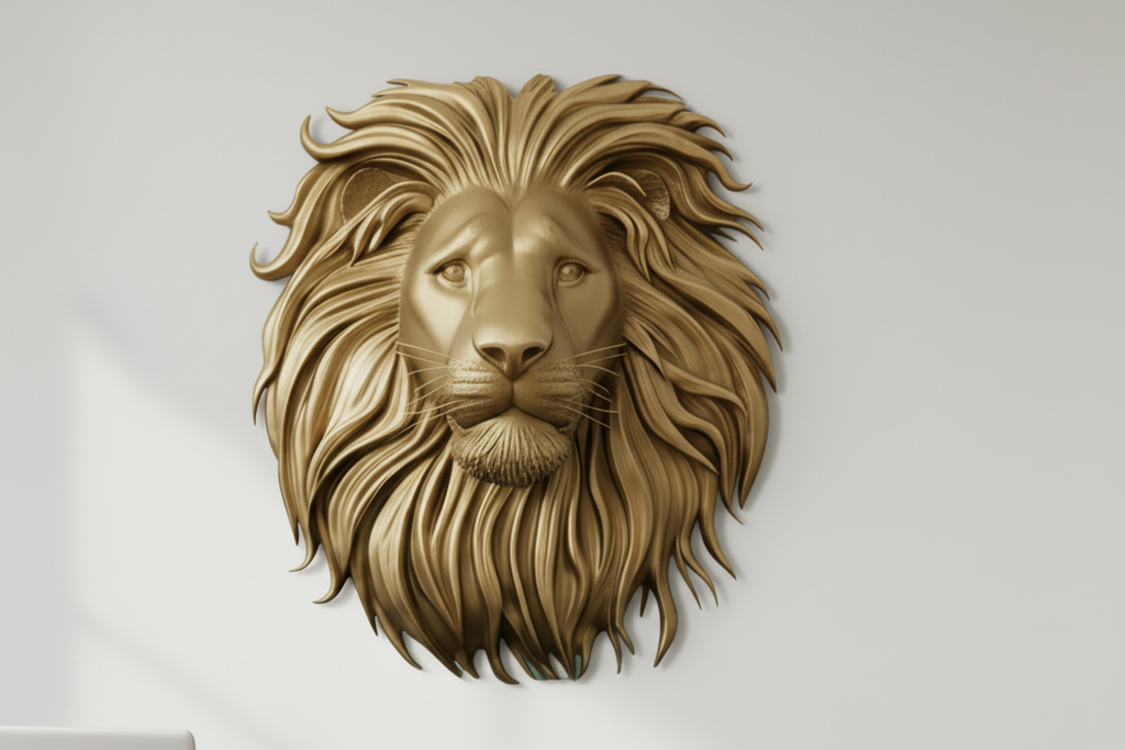 Lion Head Wall Mount PLA Sculpture 250mm | 3D Printed Lion Wall Art | Large Wall Decor | Handmade Animal Sculpture