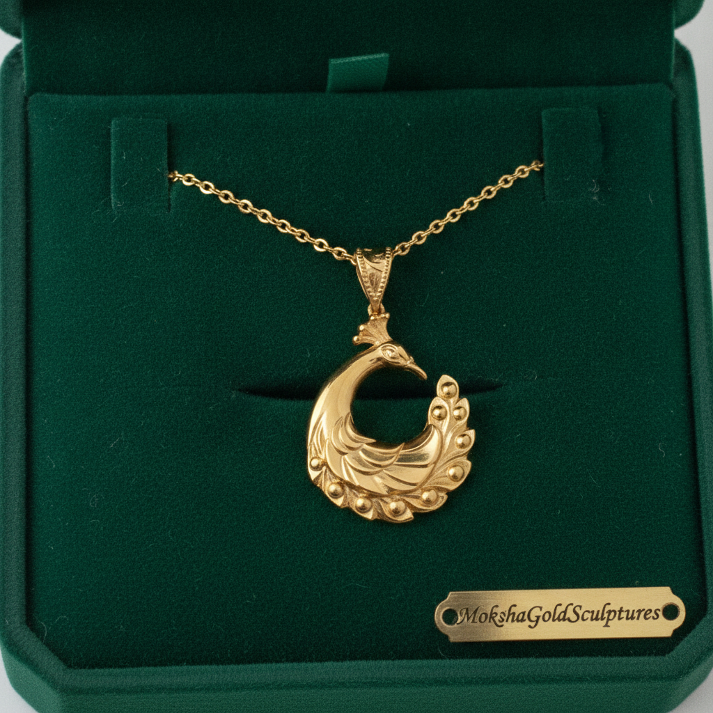 Peacock Pendant Necklace 25mm | 9K Solid Gold, Sterling Silver 925 or Polished Yellow Brass | Art Nouveau Peacock Necklace | Nature Inspired Bird Jewelry | Made to Order