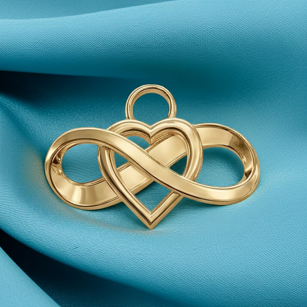 Infinity Heart Pendant Necklace – Solid Gold, Silver or Brass – Romantic Love Symbol Jewelry