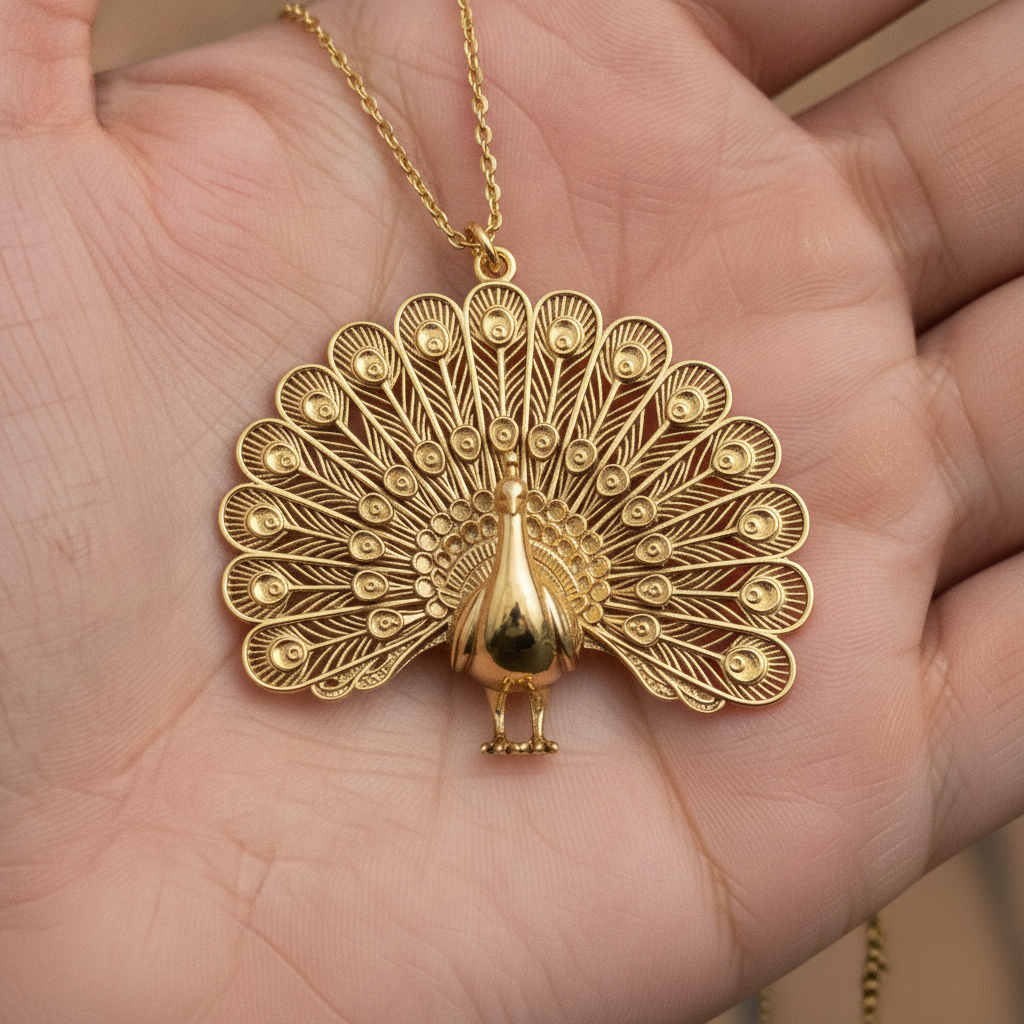 Peacock Fan Tail Pendant Necklace 25mm | 9K Gold, Sterling Silver 925 & Polished Yellow Brass | Elegant Bird Pendant | Nature Inspired Gift | Made to Order