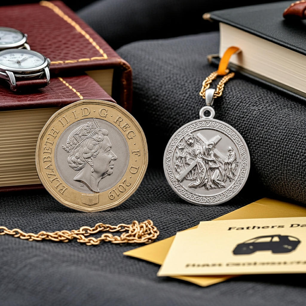 Jesus Carrying the Cross pendant in 925 sterling silver by MokshaGoldSculptures on chain, shown with gift items.