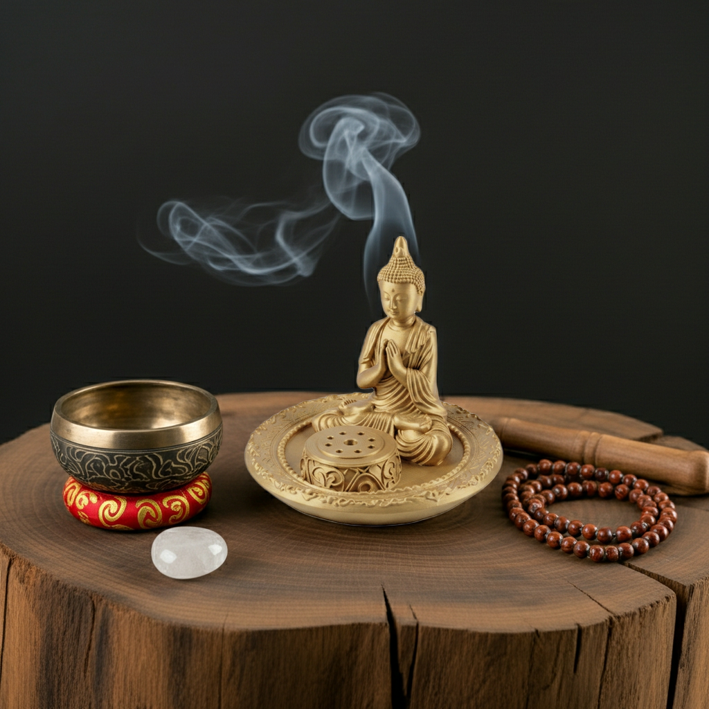 Buddha Incense Holder Tray in gold resin matte finish by MokshaGoldSculptures.