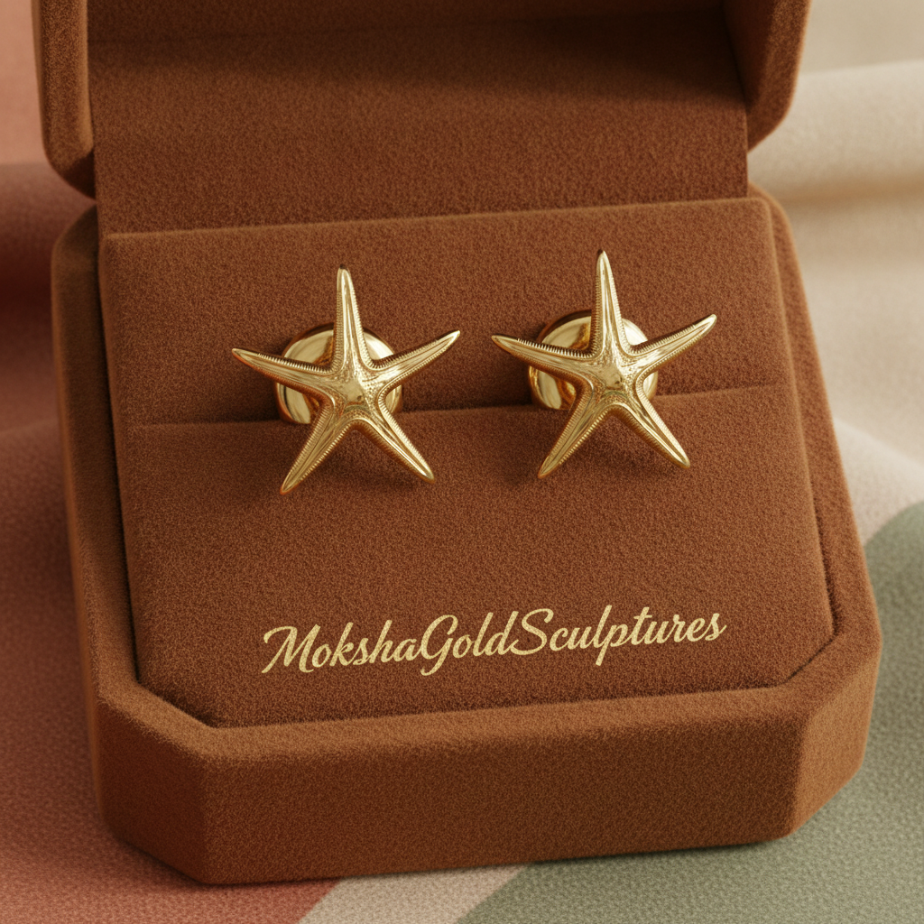 Royal Starfish Stud Earrings | Astropecten articulatus | 9K Gold, Sterling Silver or Polished Yellow Brass | Ocean Jewelry | Nautical Gift