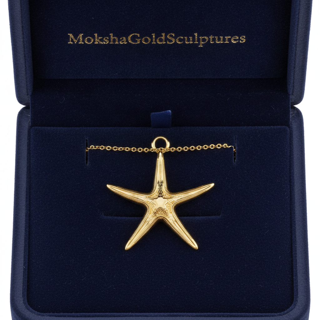 Royal Starfish Pendant Necklace | Astropecten articulatus Sea Star Jewelry | Handmade in 9K Gold, Sterling Silver or Polished Brass